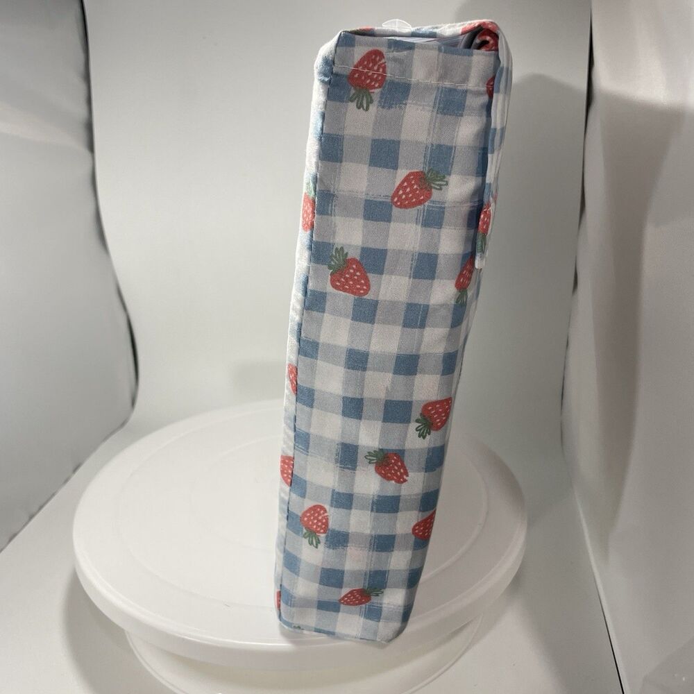 Cynthia Rowley Full Sheet Set Strawberry Gingham Blue Microfiber New - Picture 2 of 5